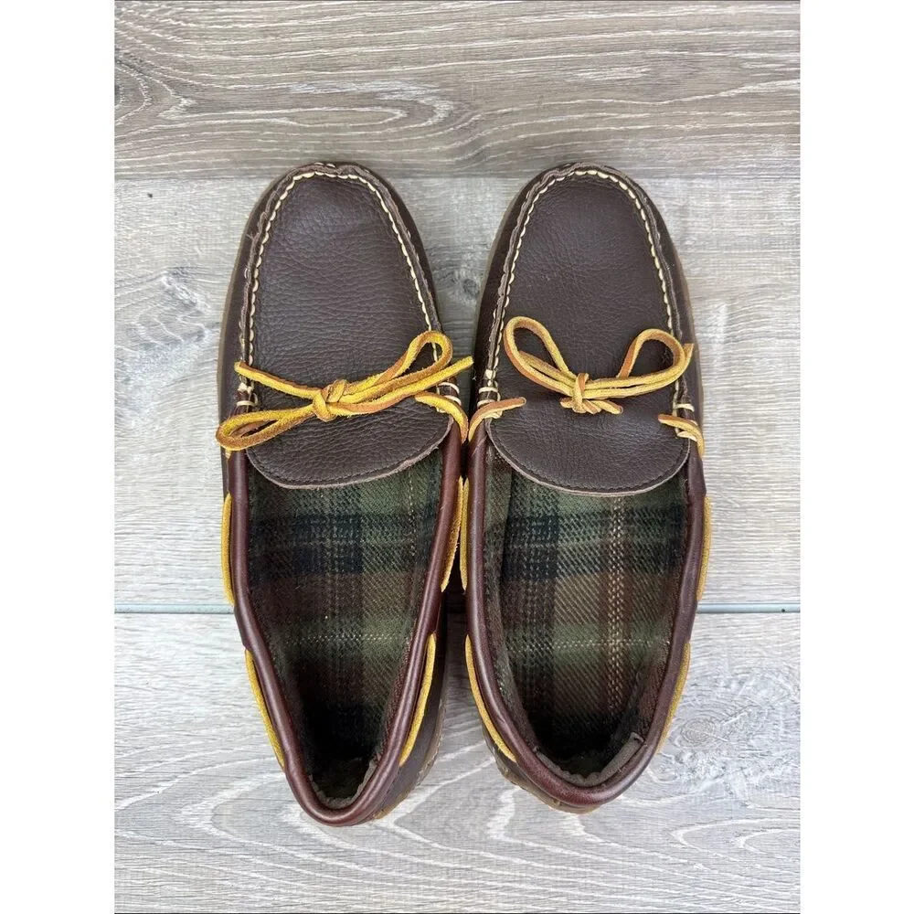 L.L. Bean Hand-Sewn Flannel Lined Men's Sz 9M Brown Slip On Moccasin Loafers